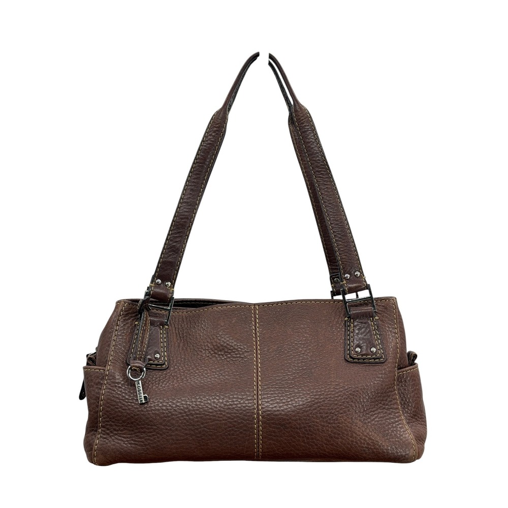 Fossil Barrel Charm Shoulder Bag Women Brown Leather Vintage Casual Satchel Key